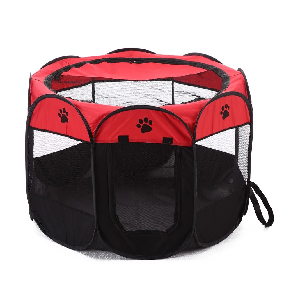 8-side Foldable Pet Tent Dog House Cage Dog Cat Tent Puppy Kennel Gift, Size: 72 x 72 x 45cm - Red - 3