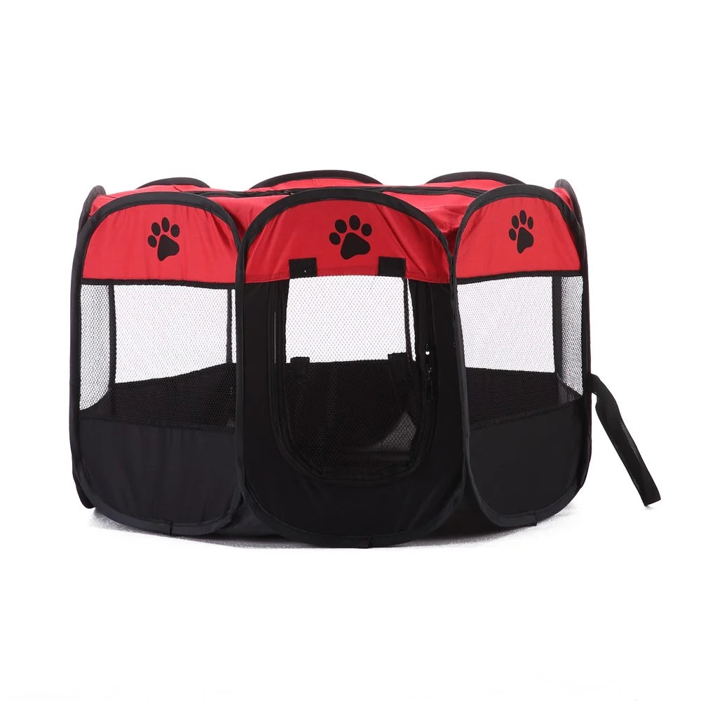 8-side Foldable Pet Tent Dog House Cage Dog Cat Tent Puppy Kennel Gift, Size: 72 x 72 x 45cm - Red - 6