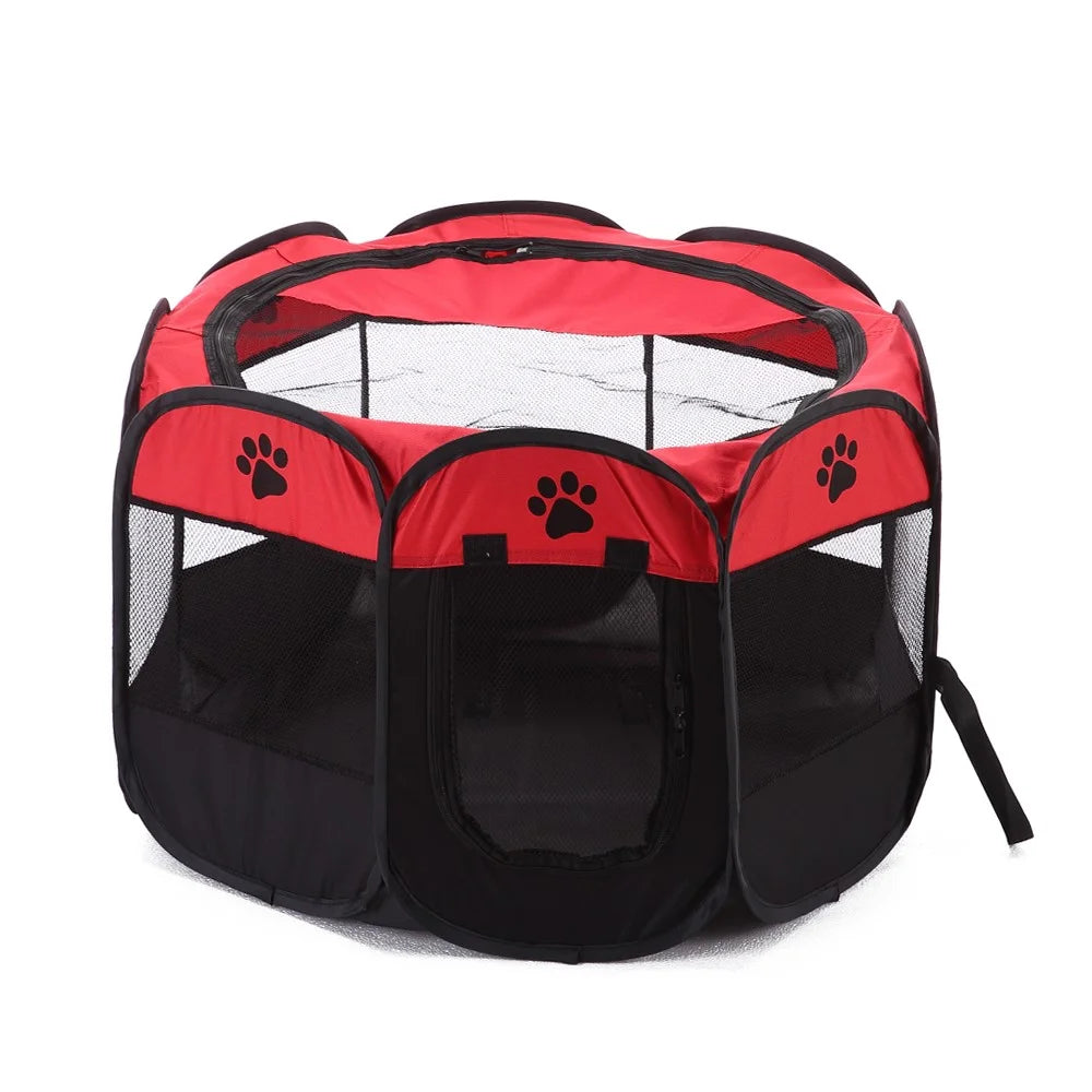8-side Foldable Pet Tent Dog House Cage Dog Cat Tent Puppy Kennel Gift, Size: 72 x 72 x 45cm - Red - 7
