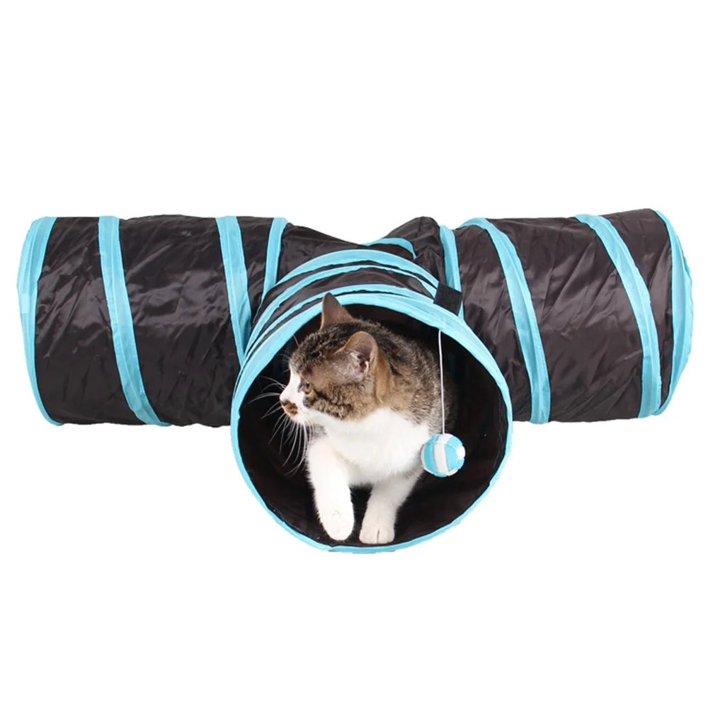 3 Channels Folding Pet Dog Toy Tunnel Roll Puppy Cat Sleeping Tents Bed with Bell Ball - 1