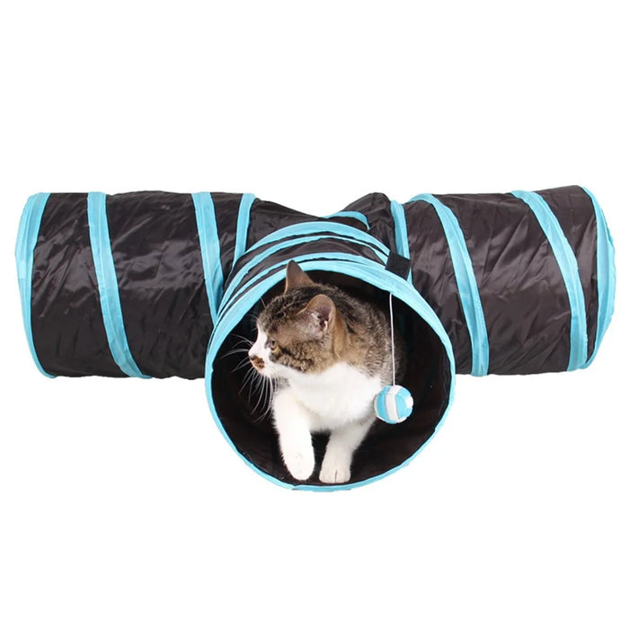 3 Channels Folding Pet Dog Toy Tunnel Roll Puppy Cat Sleeping Tents Bed with Bell Ball - 1