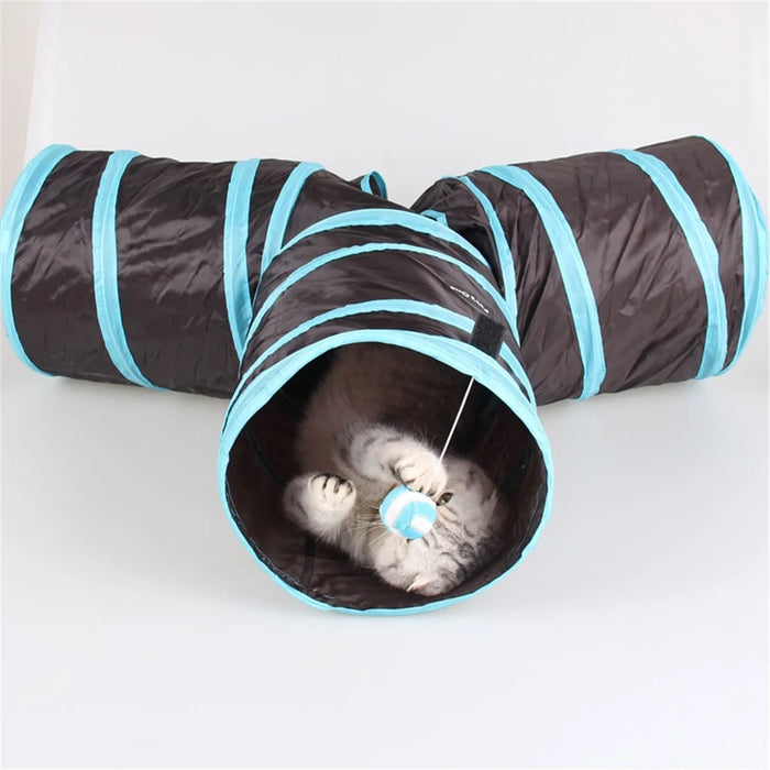 3 Channels Folding Pet Dog Toy Tunnel Roll Puppy Cat Sleeping Tents Bed with Bell Ball - 2