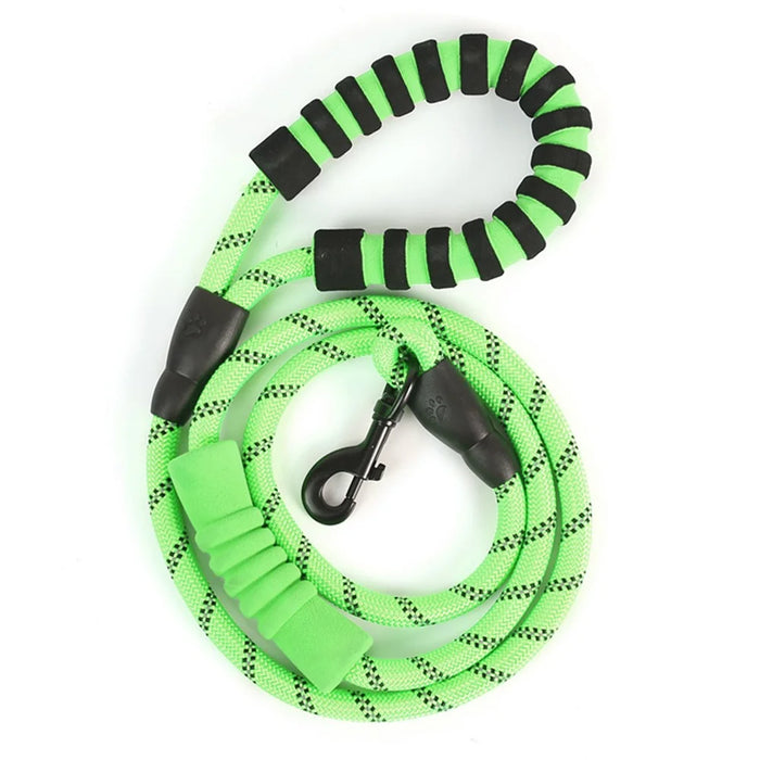 Reflective Nylon Dog Pet Round Traction Leash Strap Gift with Padded Handle - Green - 1