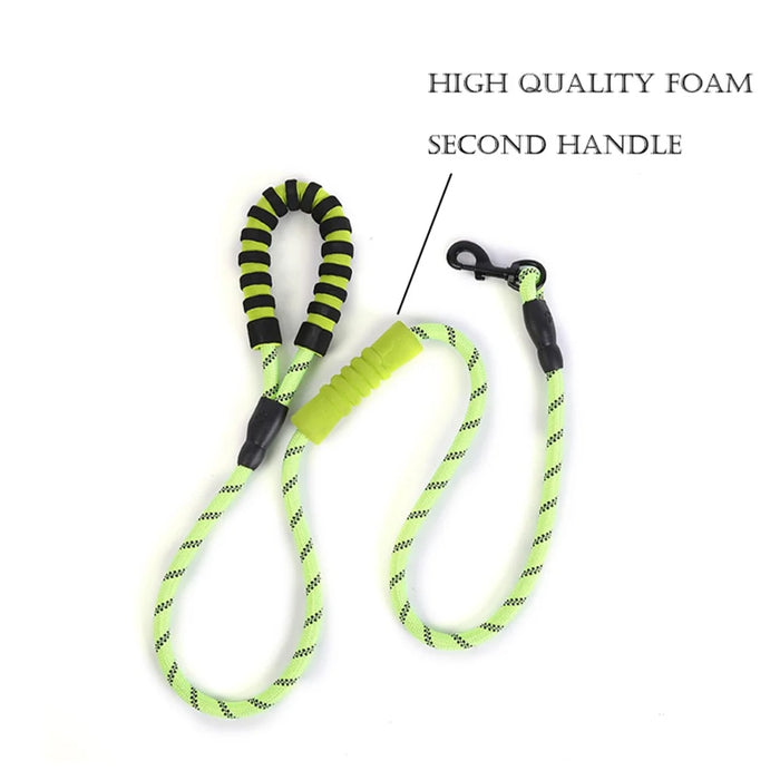 Reflective Nylon Dog Pet Round Traction Leash Strap Gift with Padded Handle - Green - 3