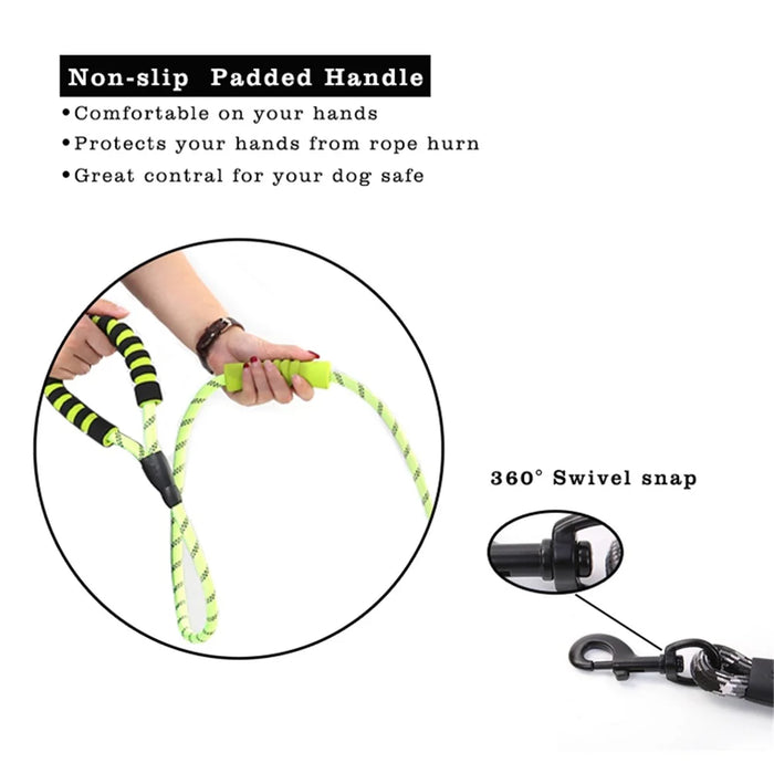 Reflective Nylon Dog Pet Round Traction Leash Strap Gift with Padded Handle - Green - 4