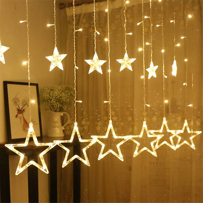 Curtain Light 12 Stars 138 Leds Drop Fairy String Light Waterproof Indoor Outdoor 8 Modes Decorative Lamp - Warm White Light - 1