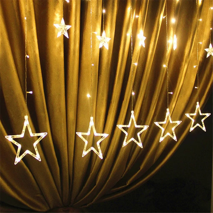 Curtain Light 12 Stars 138 Leds Drop Fairy String Light Waterproof Indoor Outdoor 8 Modes Decorative Lamp - Warm White Light - 2