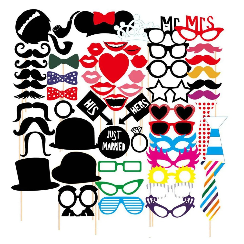 58PCS Photo Booth Props Mustache Lip Bowknot DIY Kit Gift for New Year Christmas - 1