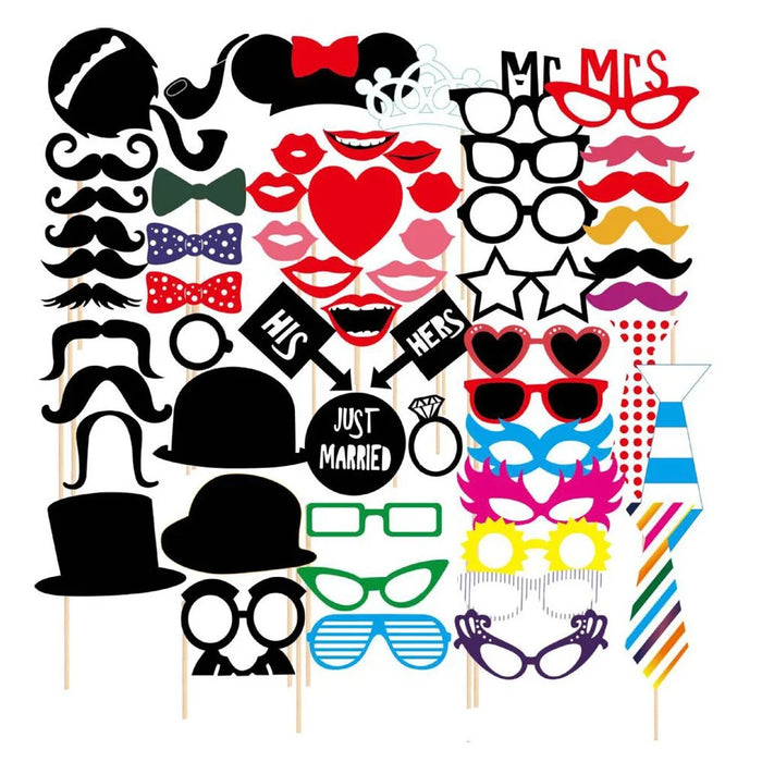 58PCS Photo Booth Props Mustache Lip Bowknot DIY Kit Gift for New Year Christmas - 1