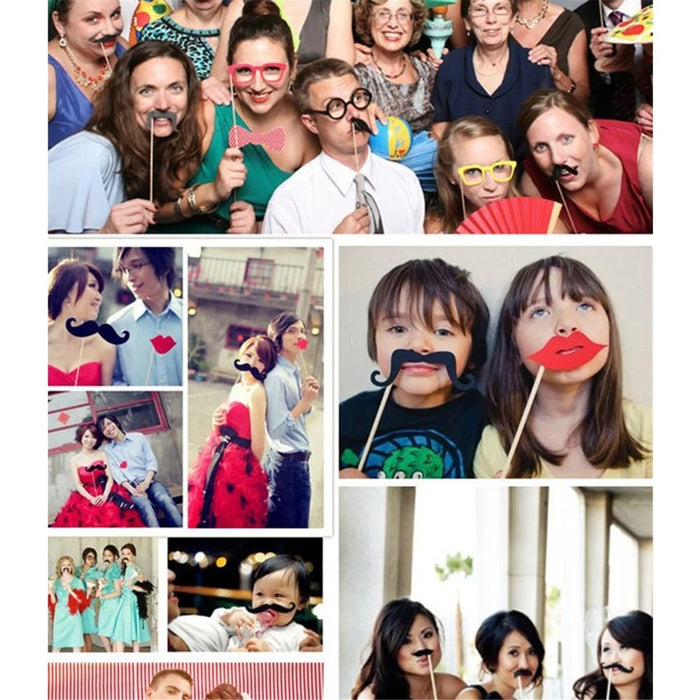 58PCS Photo Booth Props Mustache Lip Bowknot DIY Kit Gift for New Year Christmas - 6