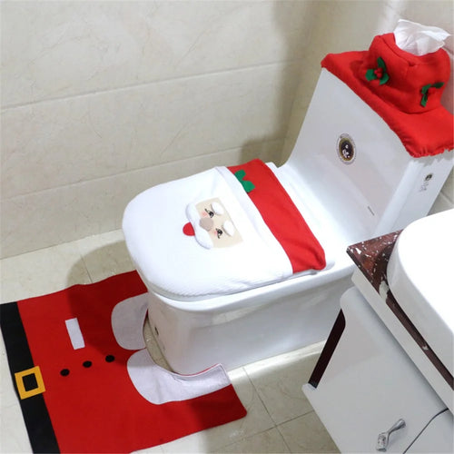 3Pcs Santa Claus Toilet Seat Cover and Rug Bathroom Set Christmas Decoration - 1