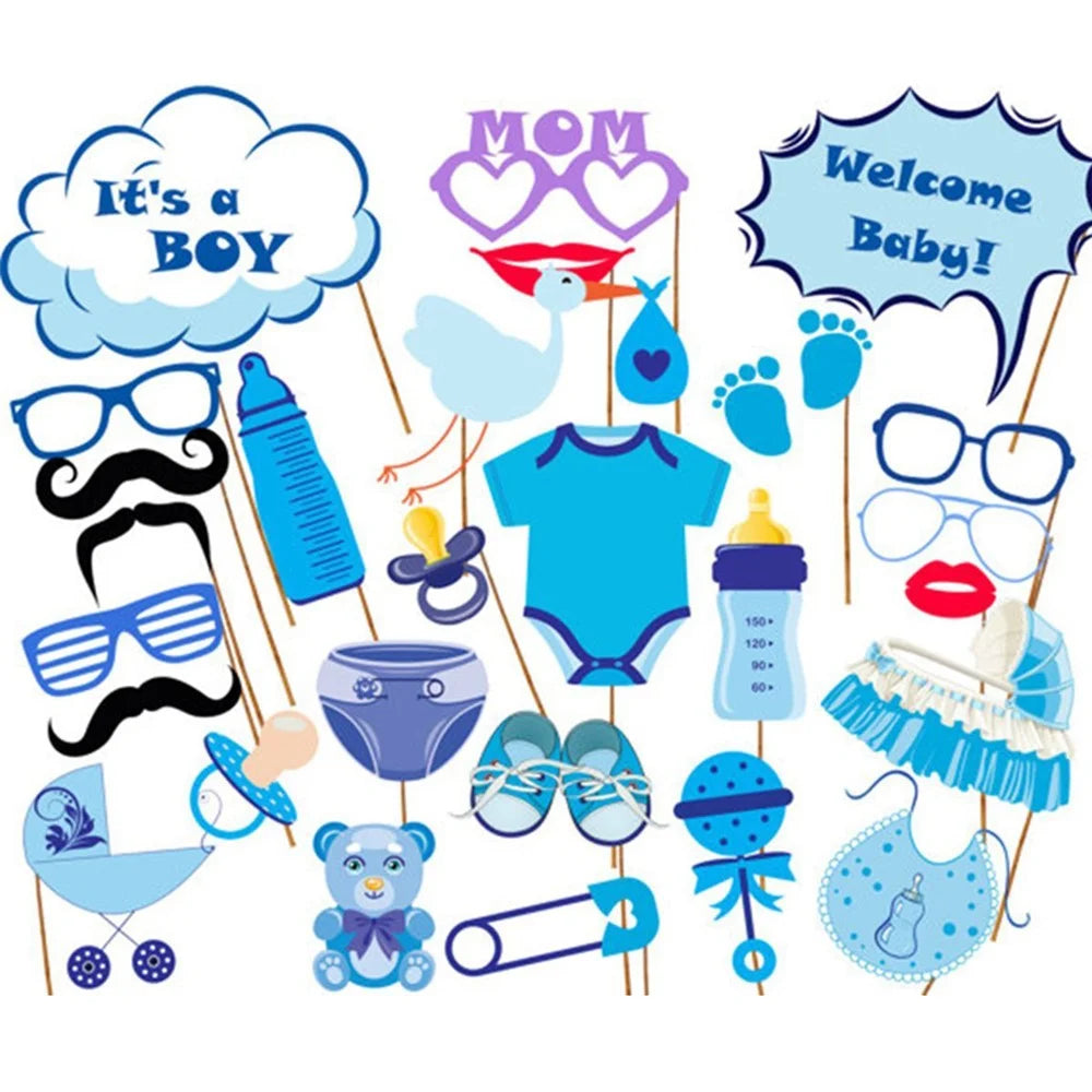 27PCS Photo Booth Props Feeding Bottle Mustache Glasses DIY Kit for Baby Birthday Party - Blue - 1