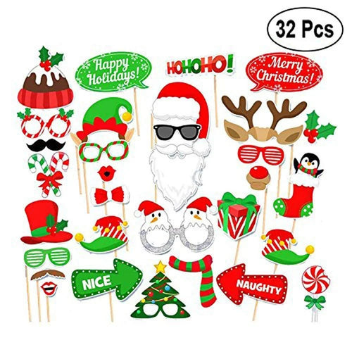 32PCS/Set Christmas Photo Booth Props Moustache Wineglass Glasses DIY Kit - 1
