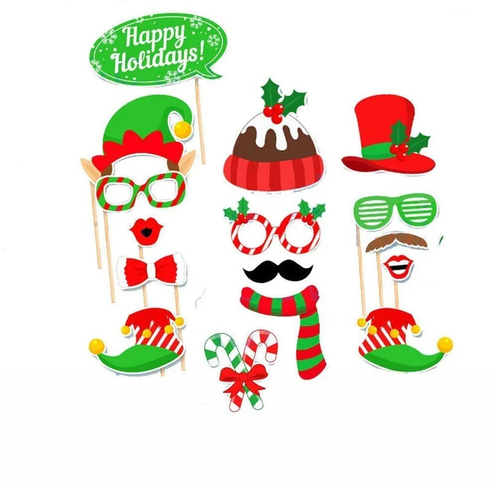 32PCS/Set Christmas Photo Booth Props Moustache Wineglass Glasses DIY Kit - 2