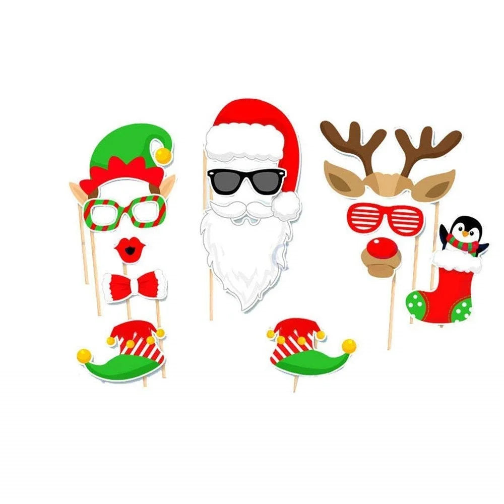 32PCS/Set Christmas Photo Booth Props Moustache Wineglass Glasses DIY Kit - 3