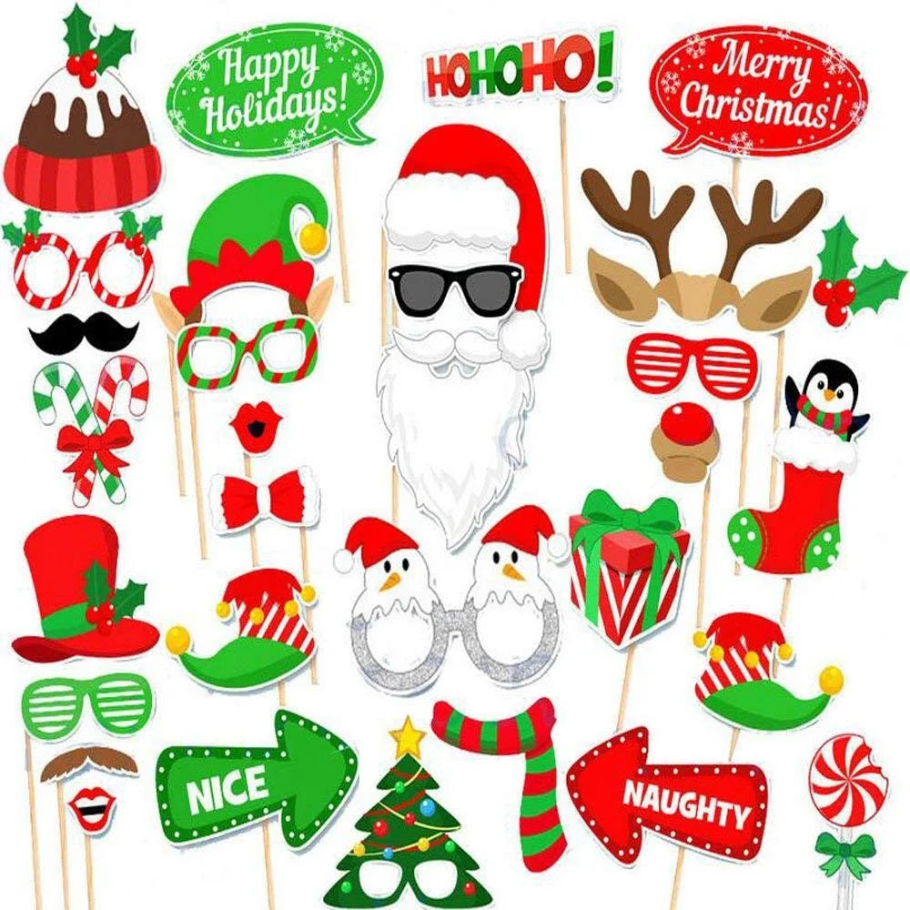 32PCS/Set Christmas Photo Booth Props Moustache Wineglass Glasses DIY Kit - 4