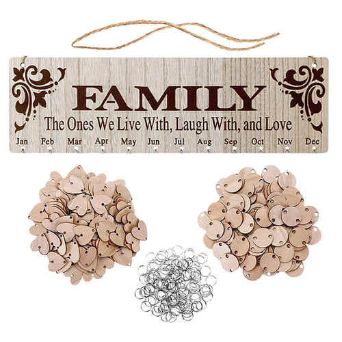 Christmas Wooden Calendar Hangings Birthday Party home Decor - Brown/Family - 1