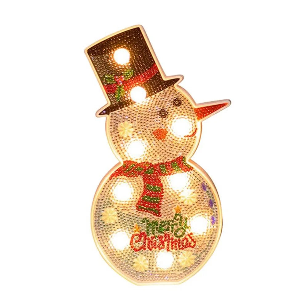 Christmas Lights DIY Creative Diamond Painting Christmas Tree Snowman LED Night Light - Snowman - 2