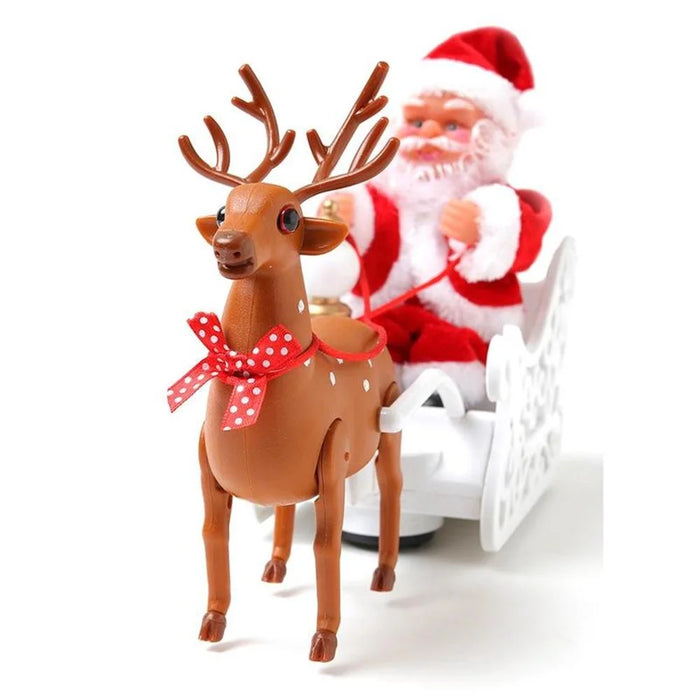 Christmas Santa Claus Doll Elk Sled Toy Electric Universal Car with Music - 1