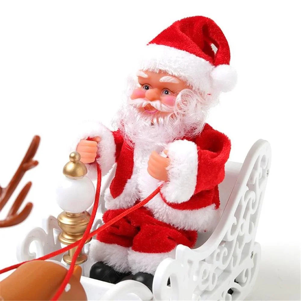 Christmas Santa Claus Doll Elk Sled Toy Electric Universal Car with Music - 3