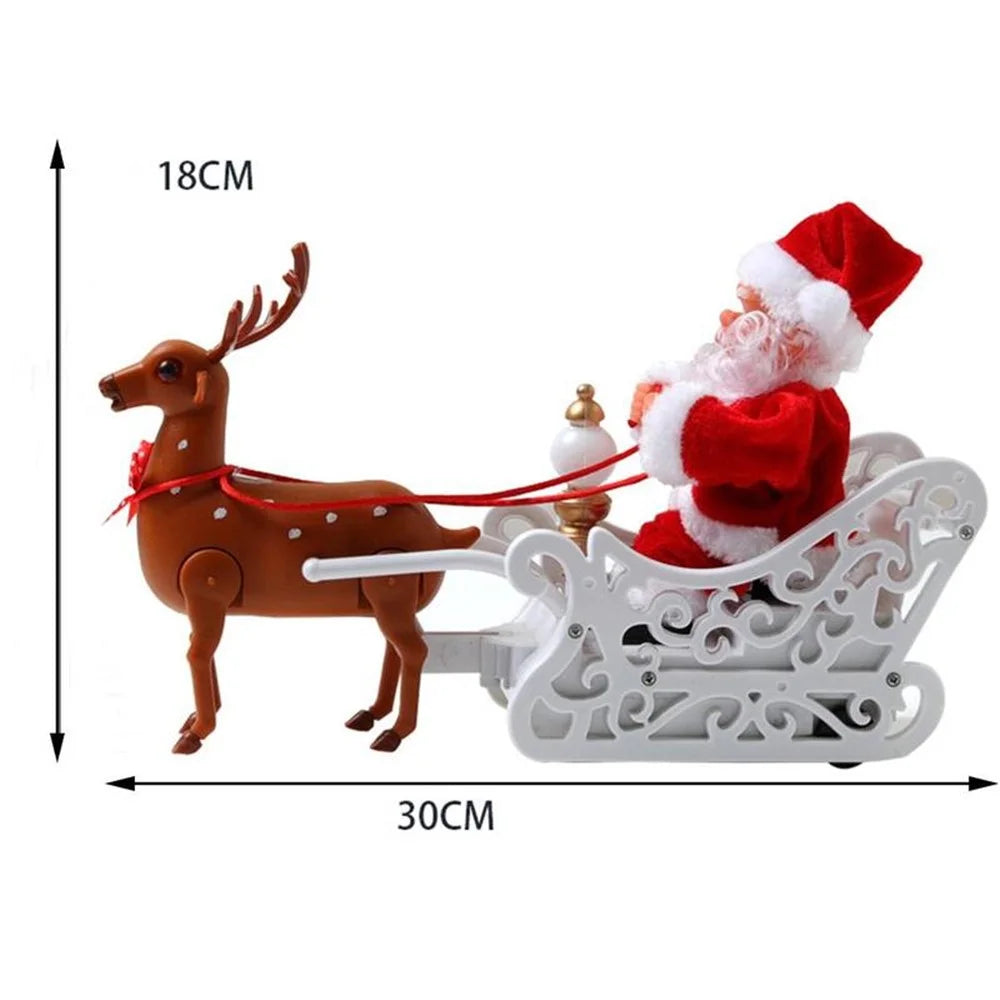 Christmas Santa Claus Doll Elk Sled Toy Electric Universal Car with Music - 5