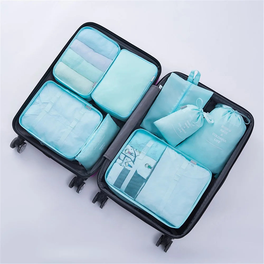 8PCS/Set Travel Luggage Packing Cubes Storage Bags Packing Organizer Bags - Baby Blue - 1
