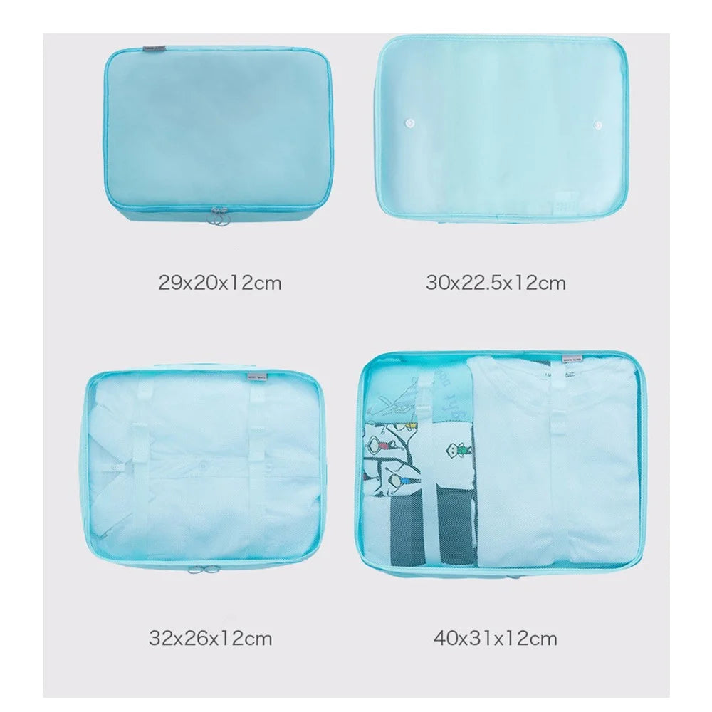 8PCS/Set Travel Luggage Packing Cubes Storage Bags Packing Organizer Bags - Baby Blue - 3