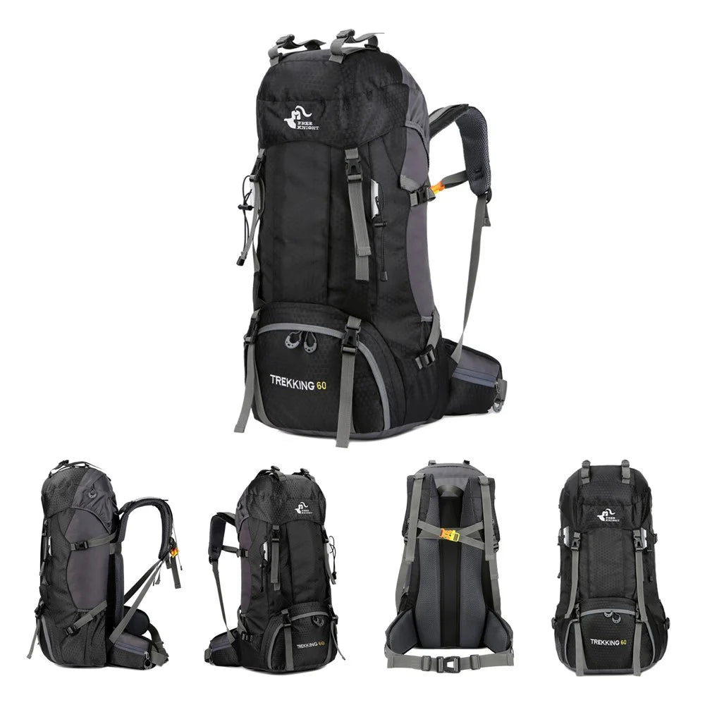 FREEDOM KNIGHT 60L Large Capacity Travel Hiking Camping Outdoor Backpack - Black - 2