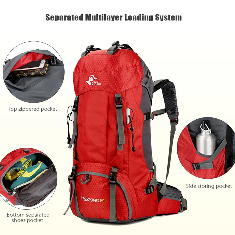 FREEDOM KNIGHT 60L Large Capacity Travel Hiking Camping Outdoor Backpack - Black - 3