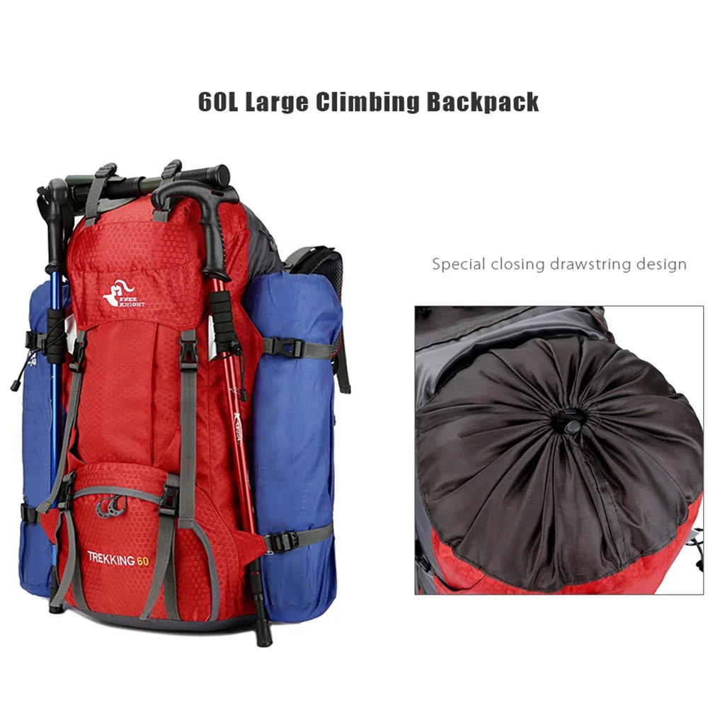 FREEDOM KNIGHT 60L Large Capacity Travel Hiking Camping Outdoor Backpack - Black - 4