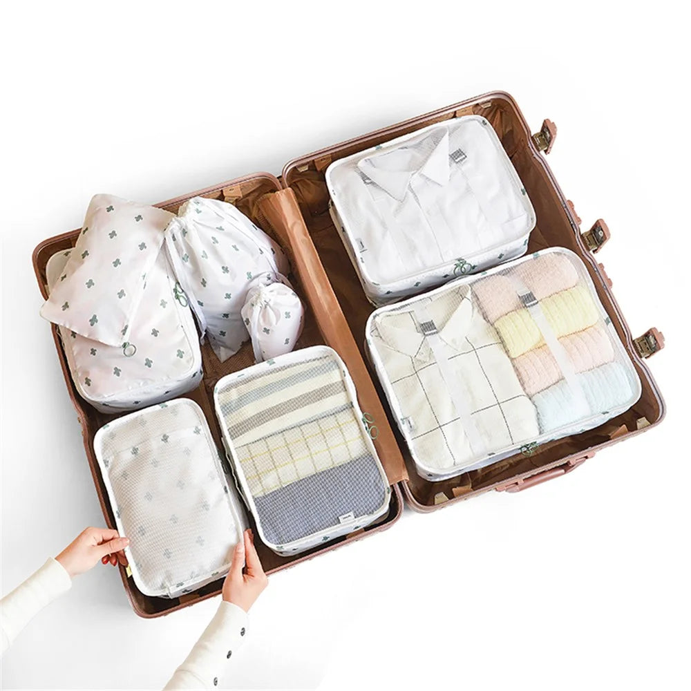 8Pcs/Set Waterproof Large Capacity Light Travel Storage Bag - Beige Cactus Pattern - 1