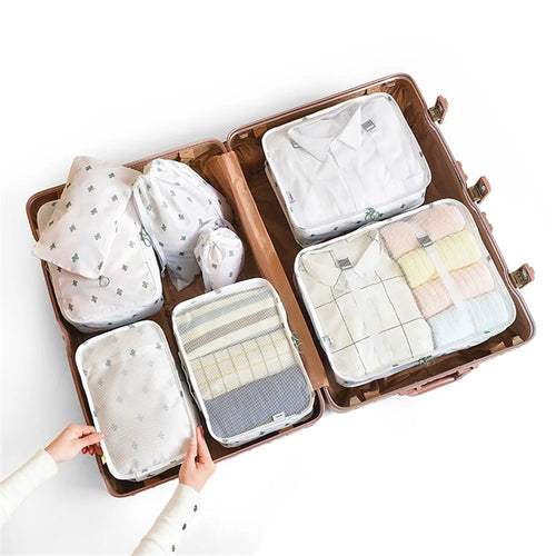 8Pcs/Set Waterproof Large Capacity Light Travel Storage Bag - Beige Cactus Pattern - 1
