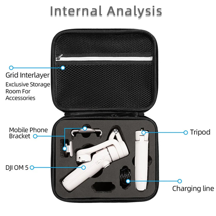 Portable Shockproof Storage Bag Carrying Case for DJI OM 5 Handheld Gimbal Accessories - Black/Black Liner - 7