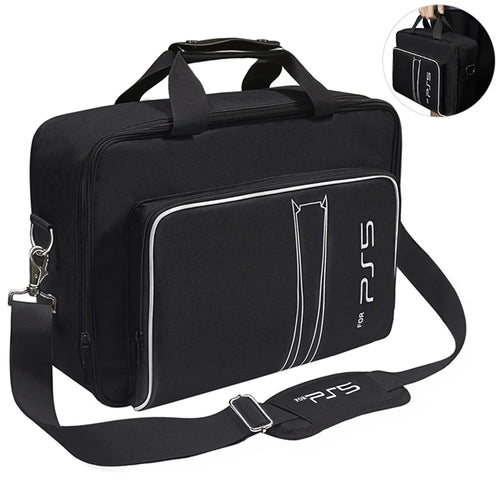 For Sony PlayStation 5 Portable Travel Storage Bag Game Console Accessories Handbag Crossbody Bag - Black / White - 1