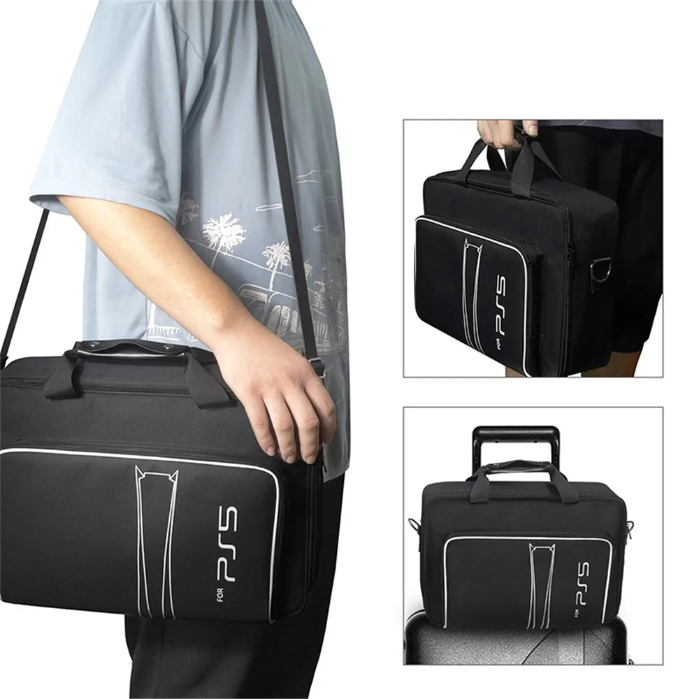For Sony PlayStation 5 Portable Travel Storage Bag Game Console Accessories Handbag Crossbody Bag - Black / White - 3