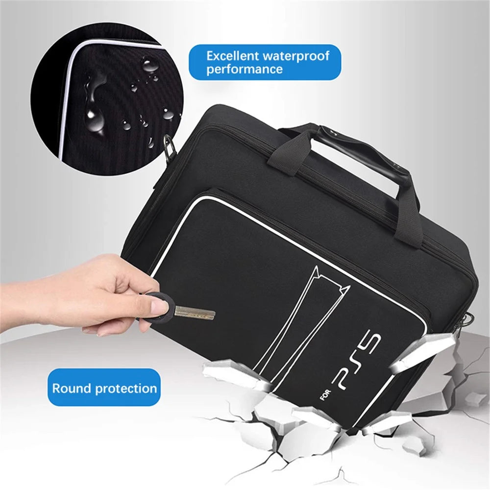 For Sony PlayStation 5 Portable Travel Storage Bag Game Console Accessories Handbag Crossbody Bag - Black / White - 7
