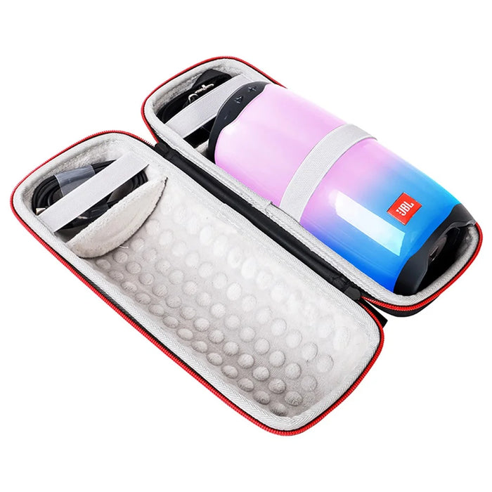 For JBL Pulse4 EVA Carrying Case Bluetooth-compatible Speaker Anti-drop Protective Cover with Shoulder Strap and Carabiner - Black / Grey - 1