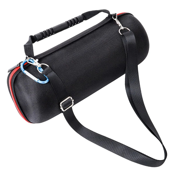 For JBL Pulse4 EVA Carrying Case Bluetooth-compatible Speaker Anti-drop Protective Cover with Shoulder Strap and Carabiner - Black / Grey - 7