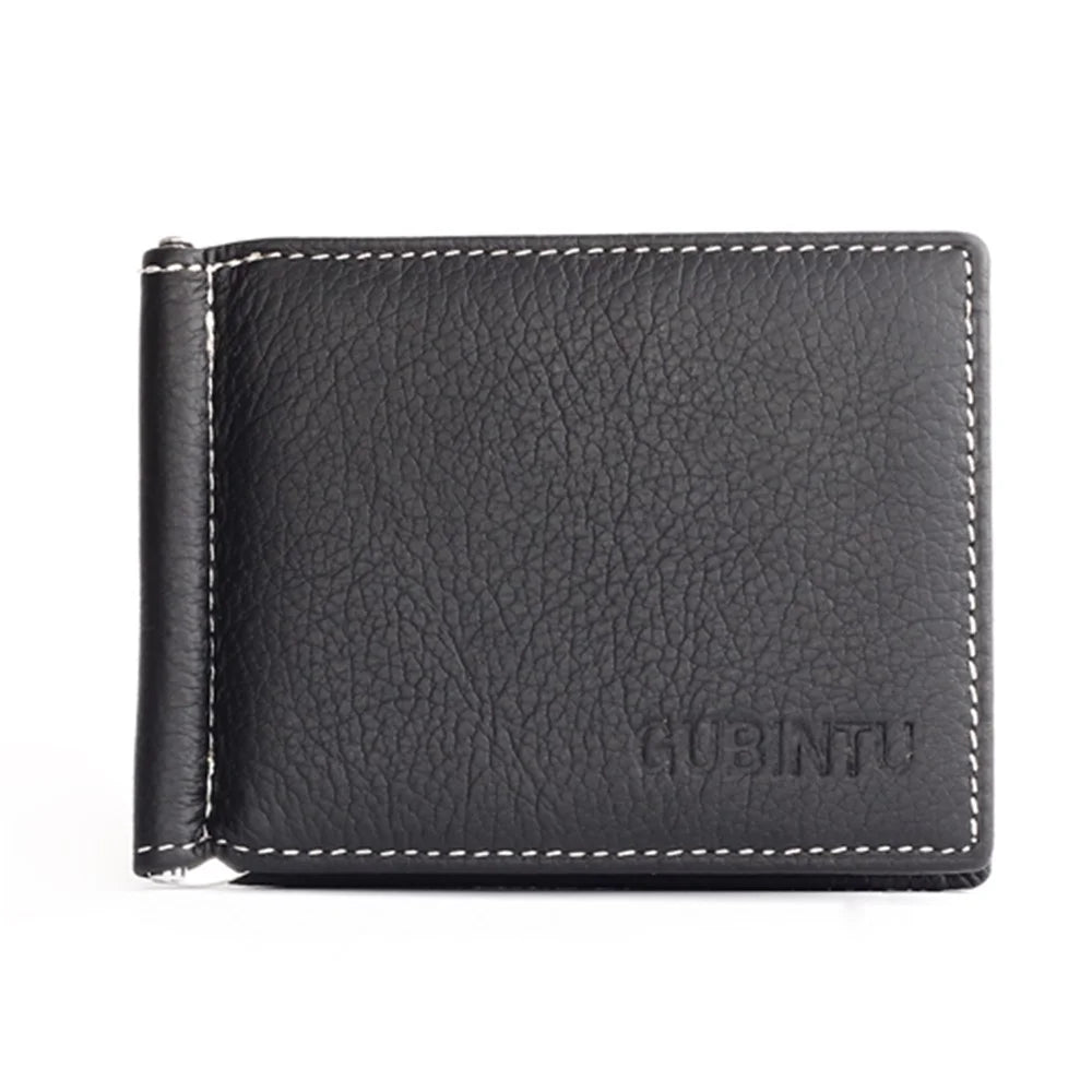 GUBINTU 6018 Men's Bi-fold Top Layer Genuine Leather Purse Short Wallet - Black - 1