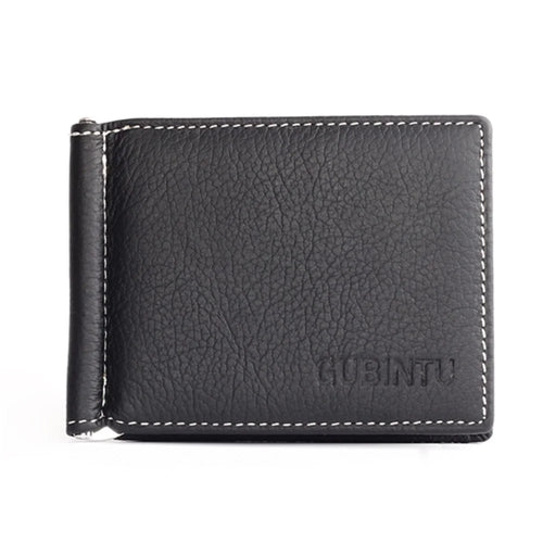 GUBINTU 6018 Men's Bi-fold Top Layer Genuine Leather Purse Short Wallet - Black - 1