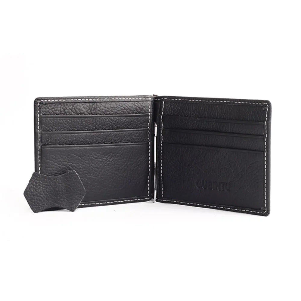 GUBINTU 6018 Men's Bi-fold Top Layer Genuine Leather Purse Short Wallet - Black - 4