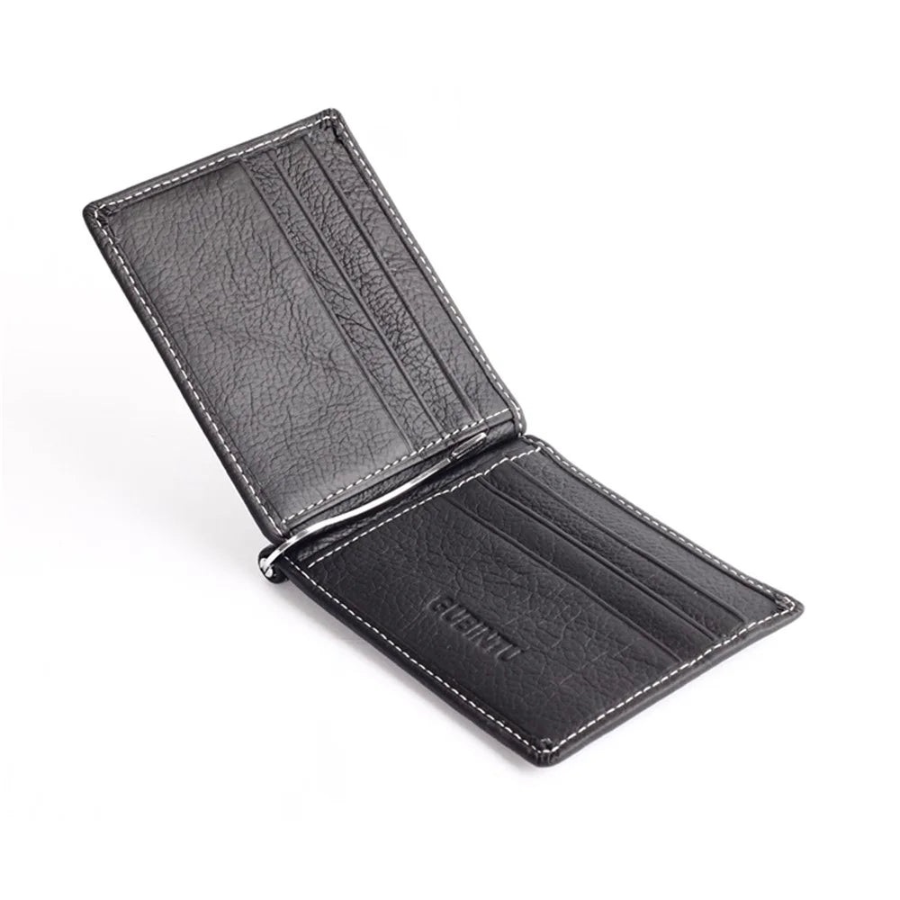 GUBINTU 6018 Men's Bi-fold Top Layer Genuine Leather Purse Short Wallet - Black - 5