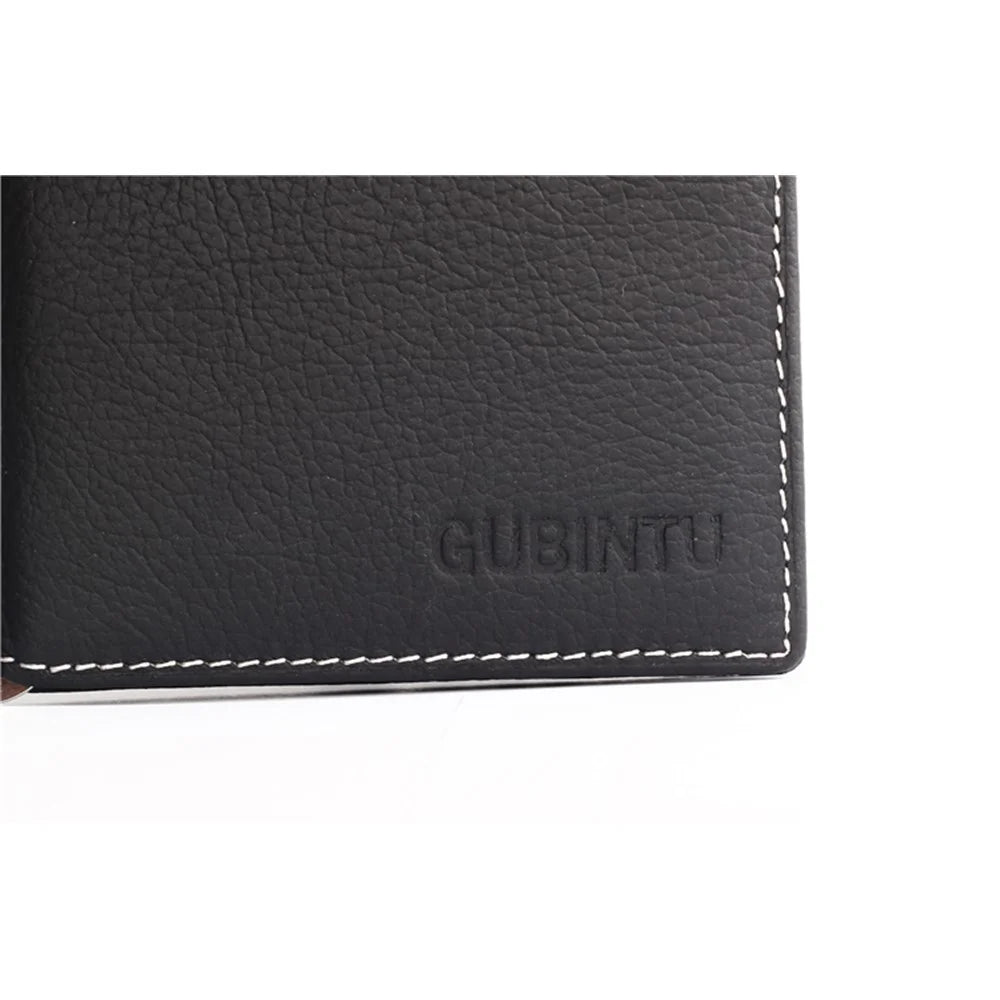 GUBINTU 6018 Men's Bi-fold Top Layer Genuine Leather Purse Short Wallet - Black - 7