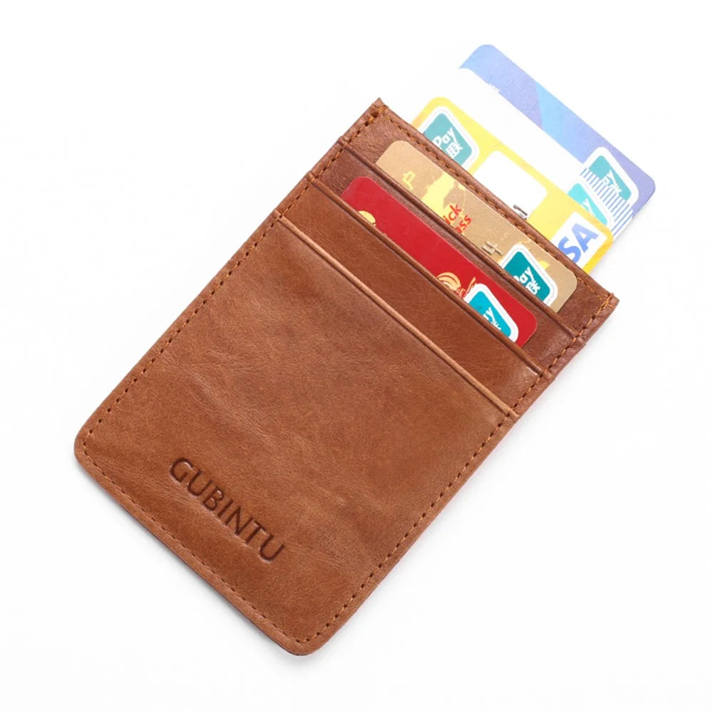 GUBINTU G111 Anti-theft RFID Protected Genuine Leather Credit Card ID Case Money Pocket Holder - Brown - 1