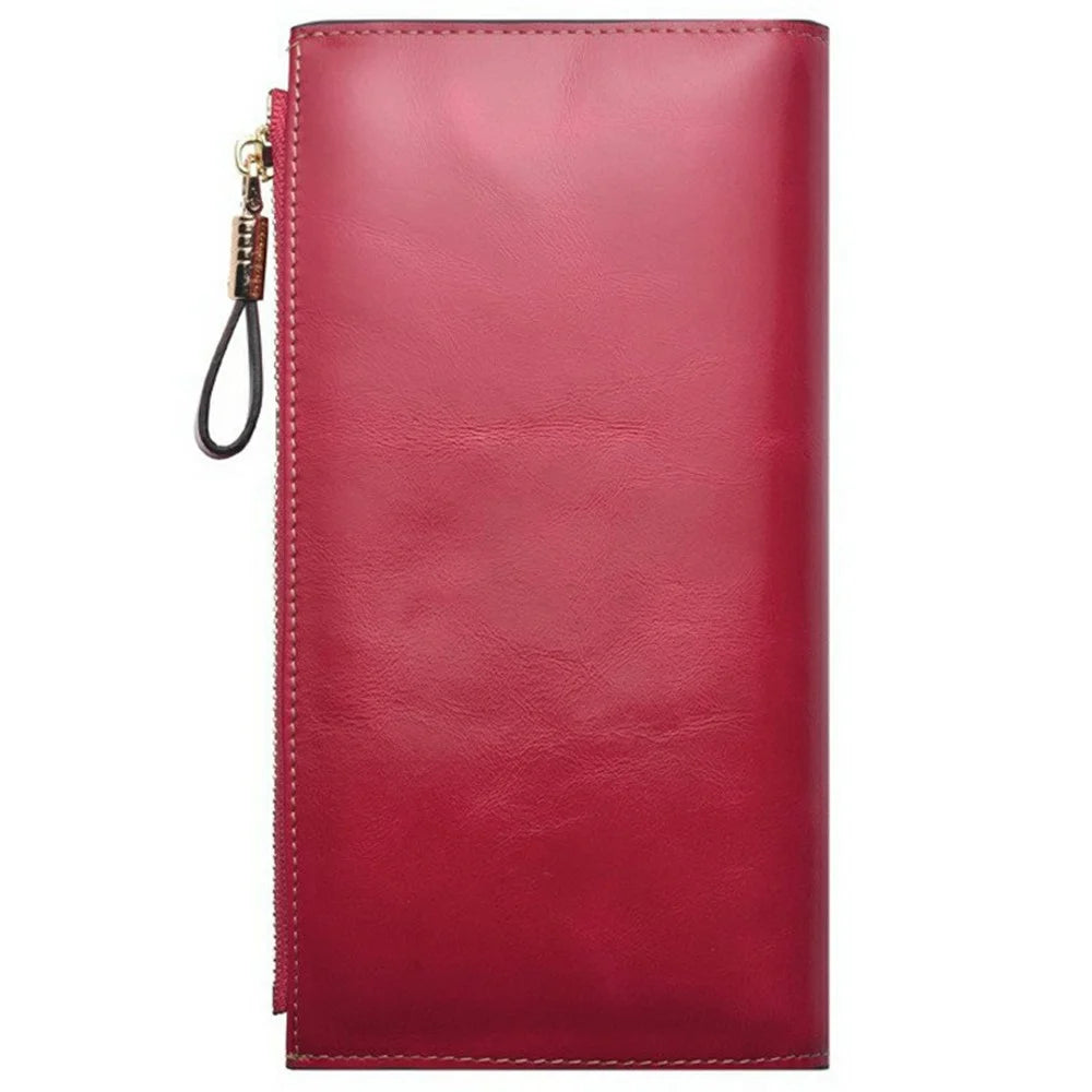 2003# Multi Card Slot Zipper Clutch Wallet Top Layer Cowhide Leather Vintage Style Purse for Women - Red - 5