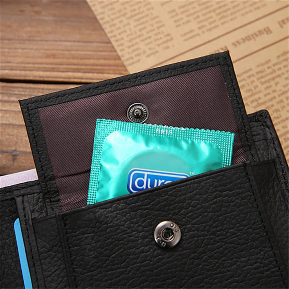 JINBAOLAI Top Layer Cowhide Leather Card Slots Bi-fold Wallet Coin Purse for Men - Black - 4