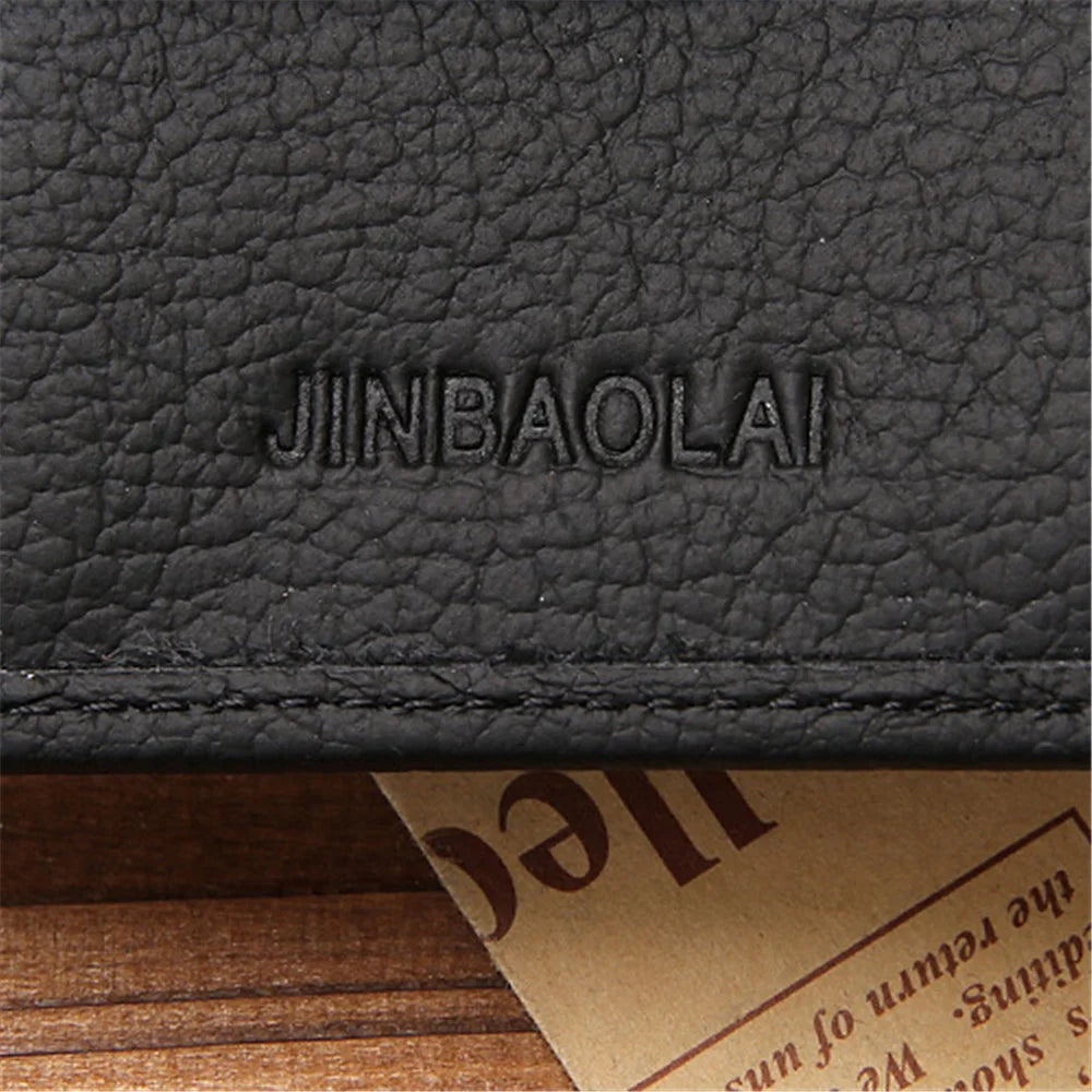 JINBAOLAI Top Layer Cowhide Leather Card Slots Bi-fold Wallet Coin Purse for Men - Black - 6