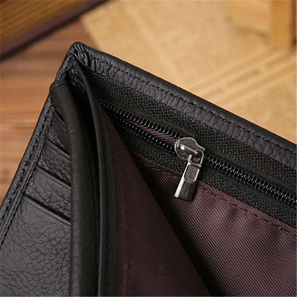 JINBAOLAI Top Layer Cowhide Leather Card Slots Bi-fold Wallet Coin Purse for Men - Black - 7