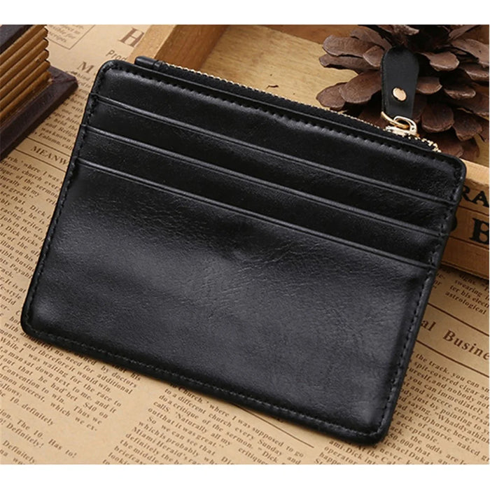 Creative Genuine Leather Zipper Men's Wallet Credit Card Holder Money Clip - Black - 2