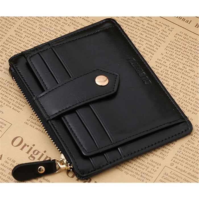 Creative Genuine Leather Zipper Men's Wallet Credit Card Holder Money Clip - Black - 3